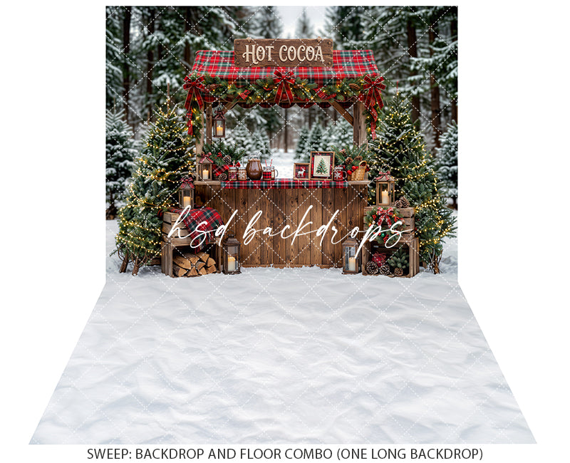 Plaid Hot Cocoa Booth Photography Backdrop – Festive Winter Portrait Scene | HSD Backdrops