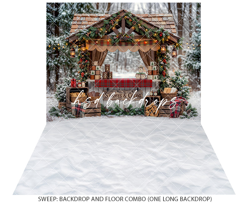 S’mores and Cocoa Stand Photography Backdrop – Cozy Christmas Portrait Scene | HSD Backdrops