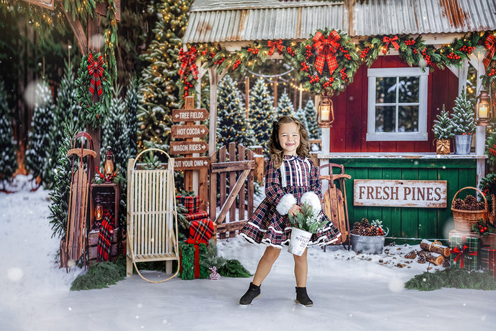 Fresh Pines Christmas Tree Farm Photography Backdrop – Rustic Holiday Portrait Scene | HSD Backdrops