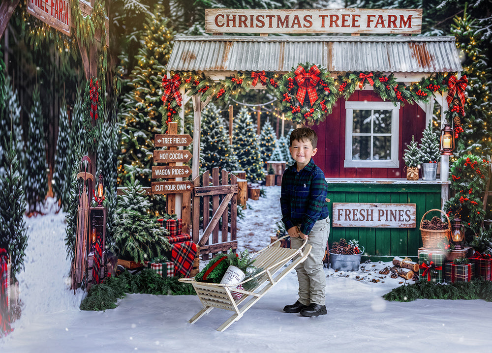 Fresh Pines Christmas Tree Farm Photography Backdrop – Rustic Holiday Portrait Scene | HSD Backdrops