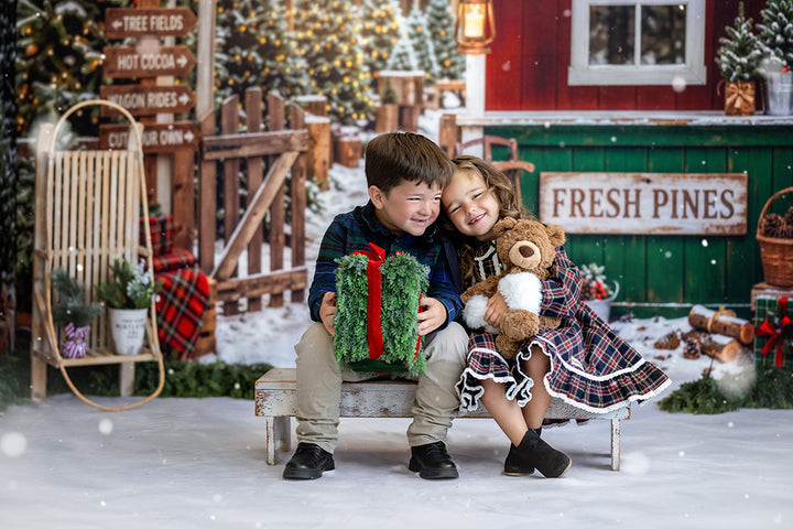Fresh Pines Christmas Tree Farm Photography Backdrop – Rustic Holiday Portrait Scene | HSD Backdrops