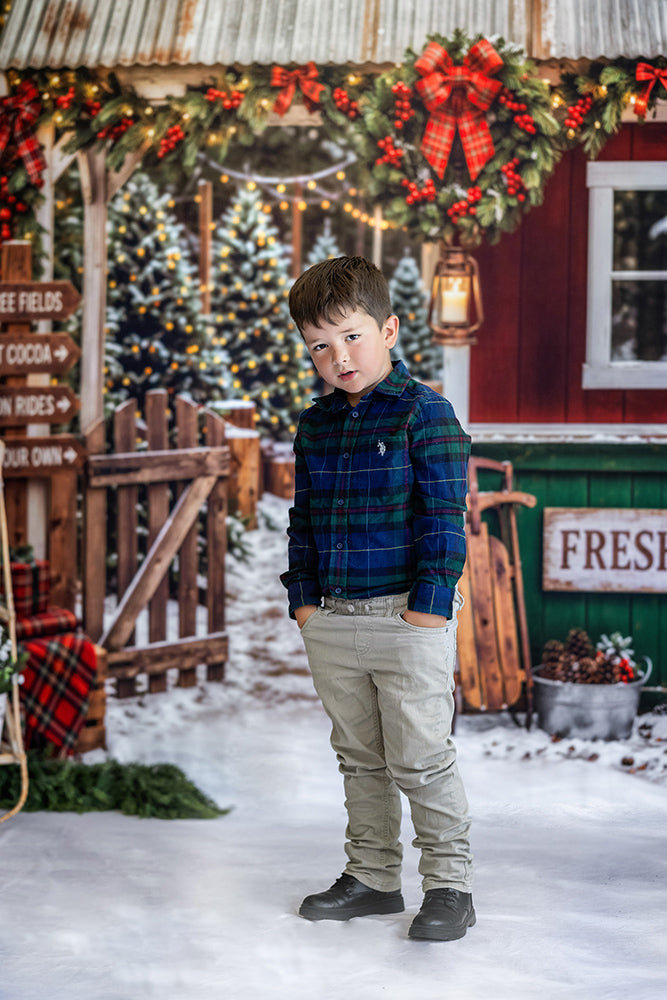 Fresh Pines Christmas Tree Farm Photography Backdrop – Rustic Holiday Portrait Scene | HSD Backdrops