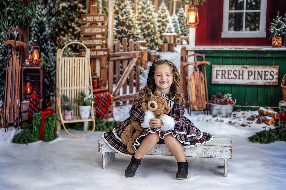 Fresh Pines Christmas Tree Farm Photography Backdrop – Rustic Holiday Portrait Scene | HSD Backdrops