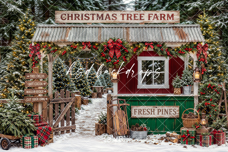 Fresh Pines Christmas Tree Farm Photography Backdrop – Rustic Holiday Portrait Scene | HSD Backdrops