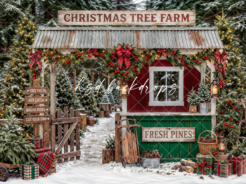 Fresh Pines Christmas Tree Farm Photography Backdrop – Rustic Holiday Portrait Scene | HSD Backdrops