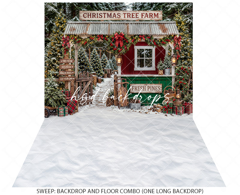 Fresh Pines Christmas Tree Farm Photography Backdrop – Rustic Holiday Portrait Scene | HSD Backdrops