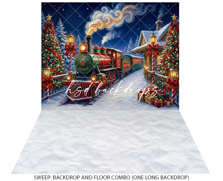 Candy Cane Christmas Train Photography Backdrop – Festive Holiday Portrait Scene | HSD Backdrops