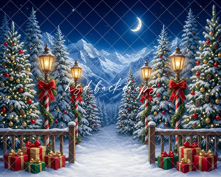 Candy Cane Winter Path Photography Backdrop – Festive Holiday Portrait Scene | HSD Backdrops