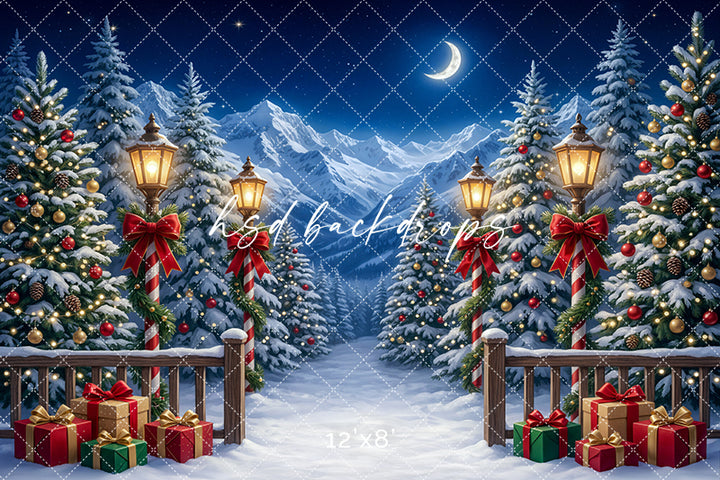 Candy Cane Winter Path Photography Backdrop – Festive Holiday Portrait Scene | HSD Backdrops