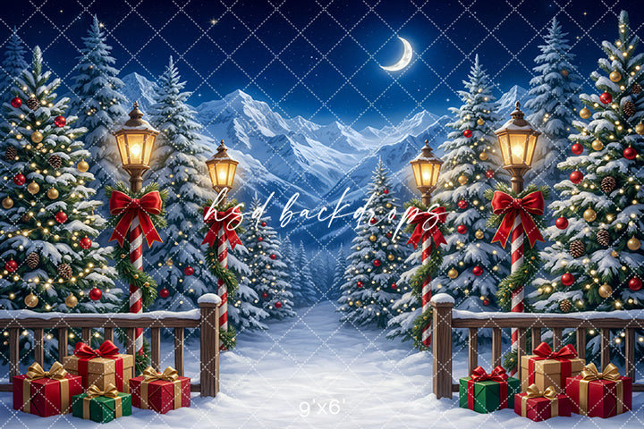 Candy Cane Winter Path Photography Backdrop – Festive Holiday Portrait Scene | HSD Backdrops