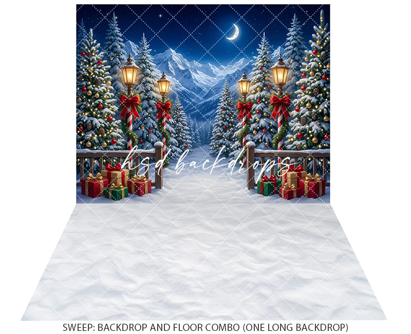 Candy Cane Winter Path Photography Backdrop – Festive Holiday Portrait Scene | HSD Backdrops