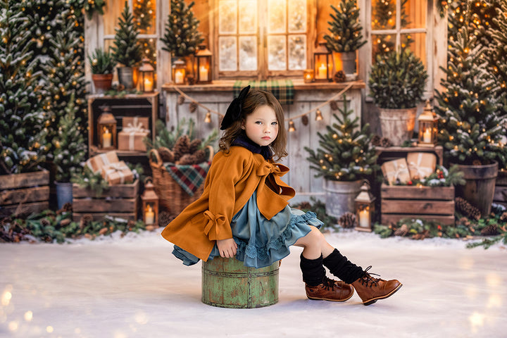 Plaid Garland Greenhouse Photography Backdrop – Cozy Christmas Portrait Scene | HSD Backdrops