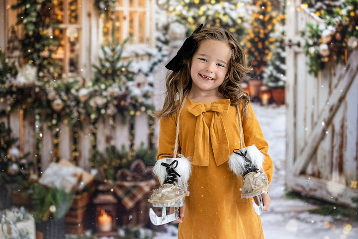 Winter Greenhouse Gate Photography Backdrop – Festive Holiday Portrait Scene | HSD Backdrops