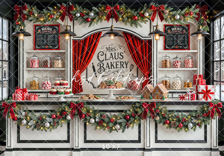 Mrs. Claus Bakery Photography Backdrop – Sweet Holiday Portrait Scene | HSD Backdrops