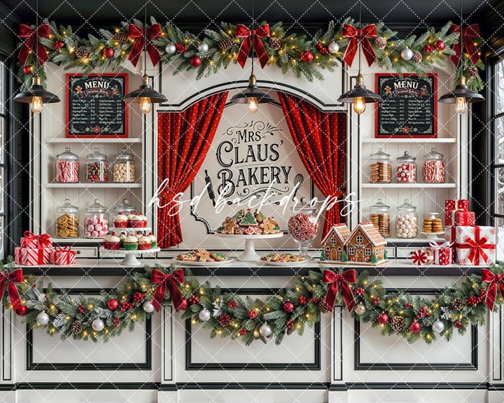 Mrs. Claus Bakery Photography Backdrop – Sweet Holiday Portrait Scene | HSD Backdrops