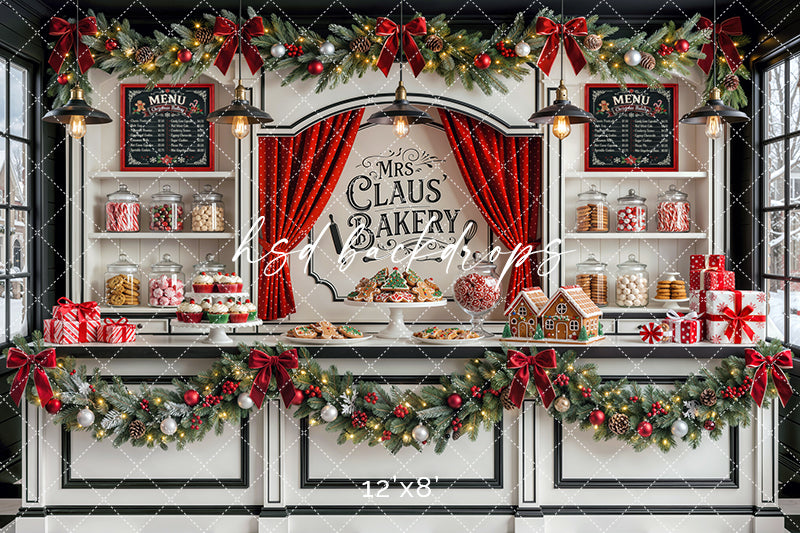 Mrs. Claus Bakery Photography Backdrop – Sweet Holiday Portrait Scene | HSD Backdrops