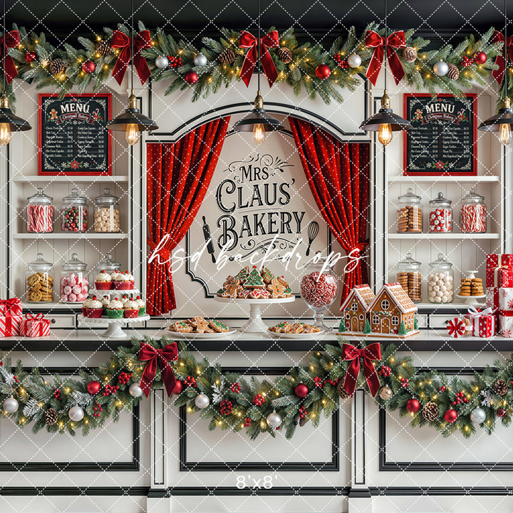 Mrs. Claus Bakery Photography Backdrop – Sweet Holiday Portrait Scene | HSD Backdrops