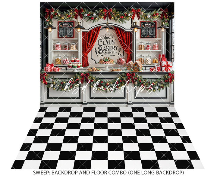 Mrs. Claus Bakery Photography Backdrop – Sweet Holiday Portrait Scene | HSD Backdrops