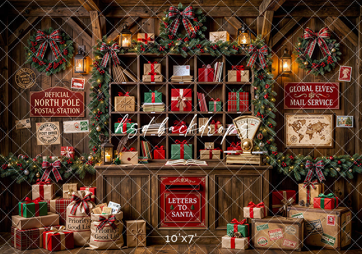 North Pole Post Office Photography Backdrop – Festive Christmas Portrait Scene | HSD Backdrops