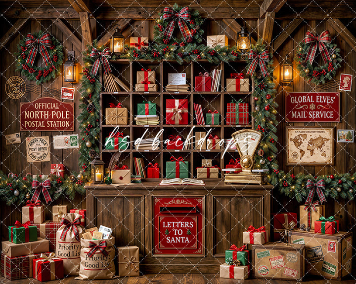 North Pole Post Office Photography Backdrop – Festive Christmas Portrait Scene | HSD Backdrops