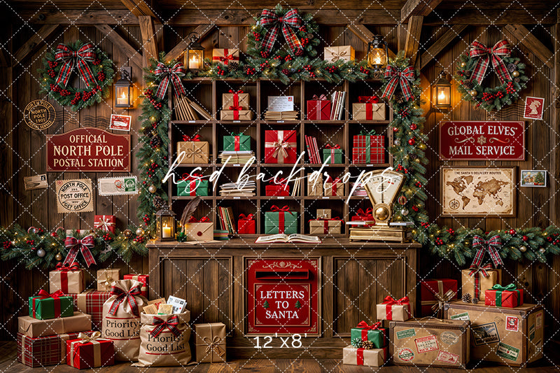 North Pole Post Office Photography Backdrop – Festive Christmas Portrait Scene | HSD Backdrops