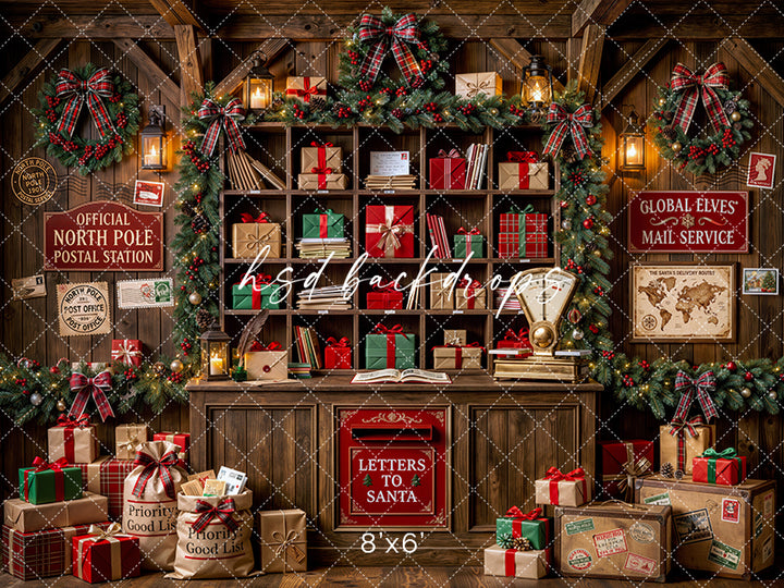 North Pole Post Office Photography Backdrop – Festive Christmas Portrait Scene | HSD Backdrops