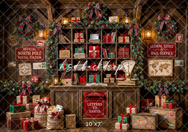 North Pole Post Office Photography Backdrop – Festive Christmas Portrait Scene | HSD Backdrops
