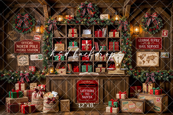 North Pole Post Office Photography Backdrop – Festive Christmas Portrait Scene | HSD Backdrops