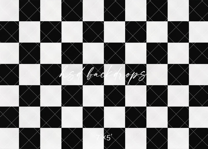 Black White Checkerboard photography floor backdrop with a bold black and white checkered pattern for studio portrait photography.
