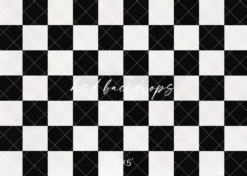 Black White Checkerboard photography floor mat with a bold black and white checkered pattern for studio portrait photography.