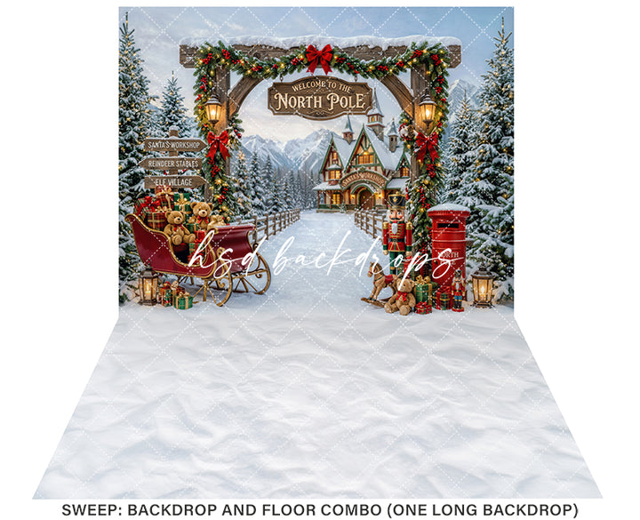 Welcome to the North Pole Photography Backdrop – Santa Sleigh Holiday Scene | HSD Backdrops