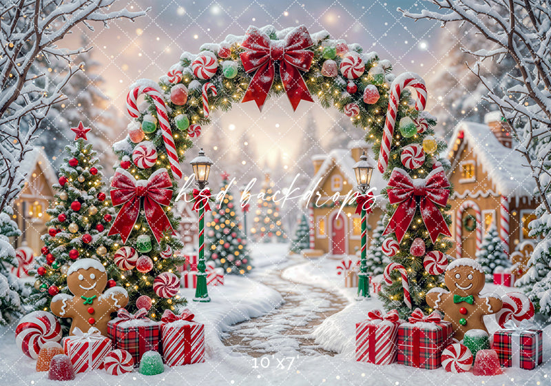 Peppermint Christmas Arch Photography Backdrop – Festive Holiday Portrait Scene | HSD Backdrops