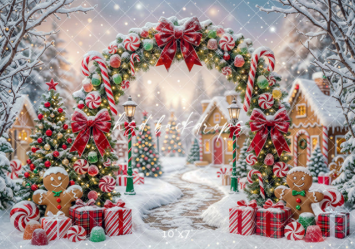 Peppermint Christmas Arch Photography Backdrop – Festive Holiday Portrait Scene | HSD Backdrops