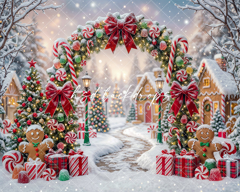 Peppermint Christmas Arch Photography Backdrop – Festive Holiday Portrait Scene | HSD Backdrops