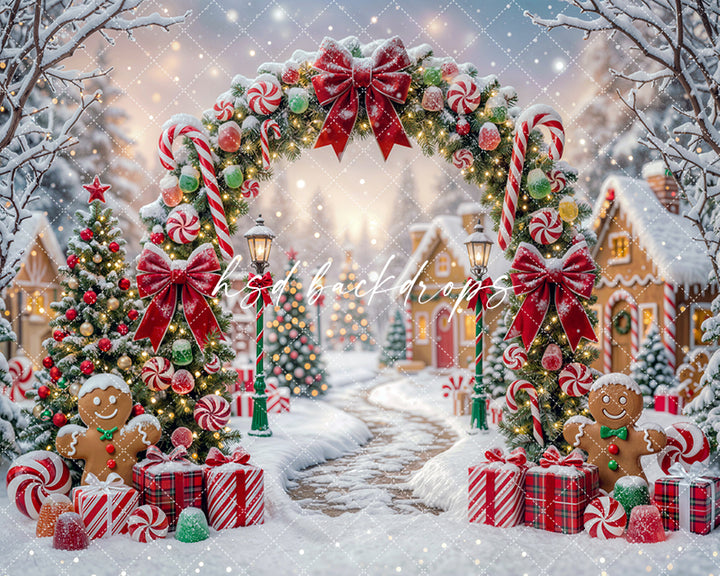 Peppermint Christmas Arch Photography Backdrop – Festive Holiday Portrait Scene | HSD Backdrops