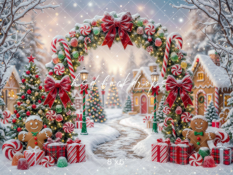 Peppermint Christmas Arch Photography Backdrop – Festive Holiday Portrait Scene | HSD Backdrops