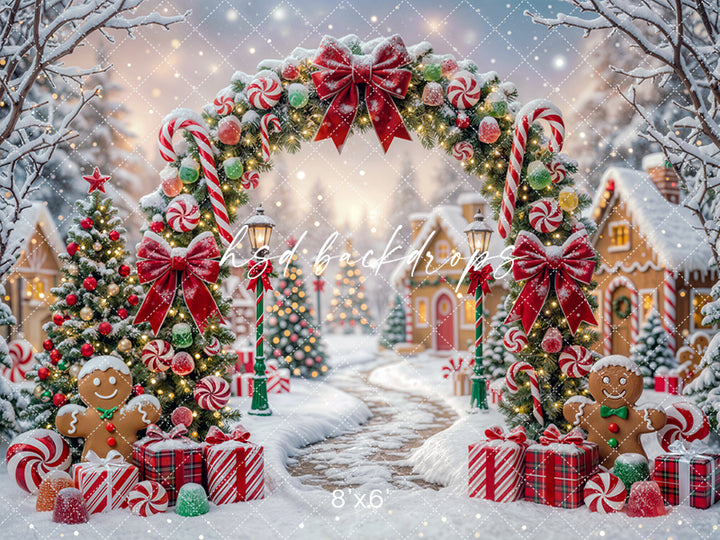Peppermint Christmas Arch Photography Backdrop – Festive Holiday Portrait Scene | HSD Backdrops