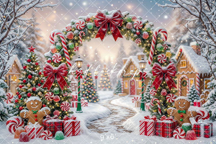 Peppermint Christmas Arch Photography Backdrop – Festive Holiday Portrait Scene | HSD Backdrops