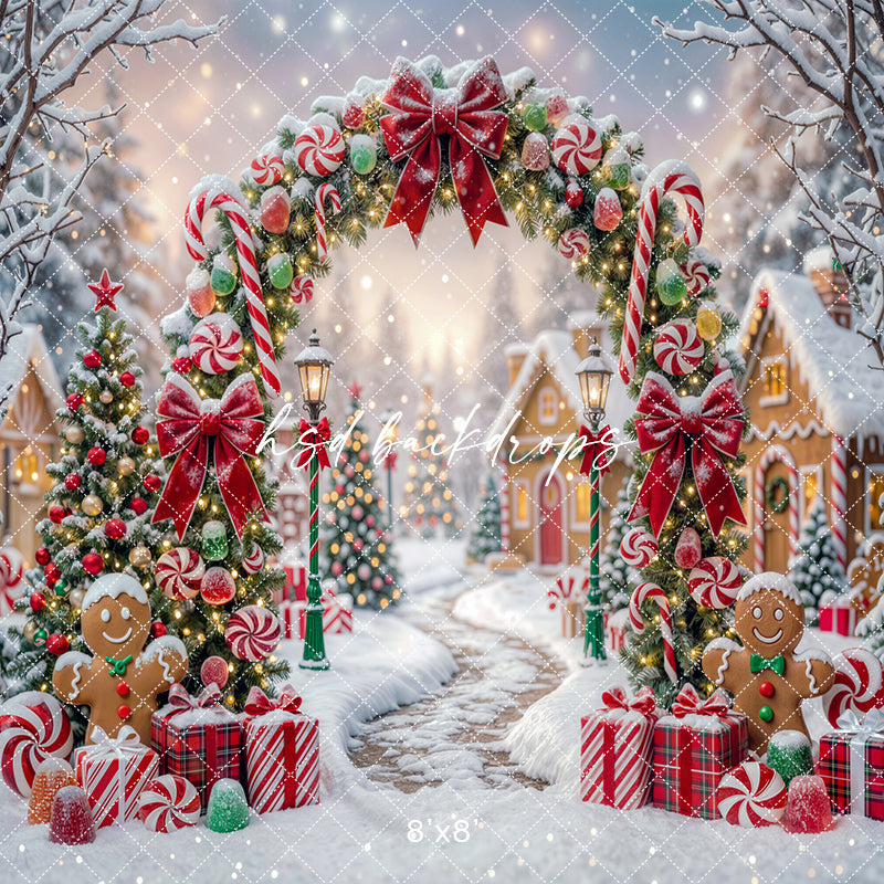 Peppermint Christmas Arch Photography Backdrop – Festive Holiday Portrait Scene | HSD Backdrops