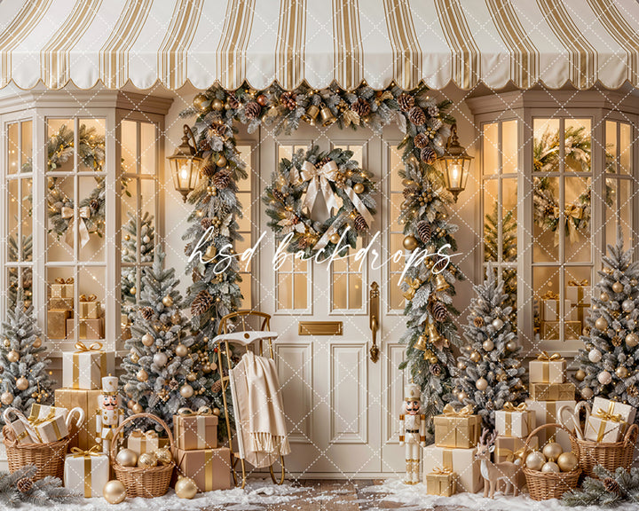 Winter Welcome Door Photography Backdrop – Elegant Christmas Portrait Scene | HSD Backdrops