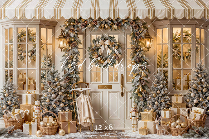 Winter Welcome Door Photography Backdrop – Elegant Christmas Portrait Scene | HSD Backdrops