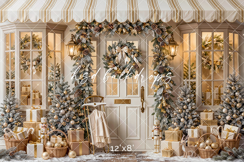 Winter Welcome Door Photography Backdrop – Elegant Christmas Portrait Scene | HSD Backdrops