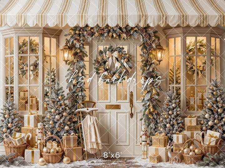Winter Welcome Door Photography Backdrop – Elegant Christmas Portrait Scene | HSD Backdrops