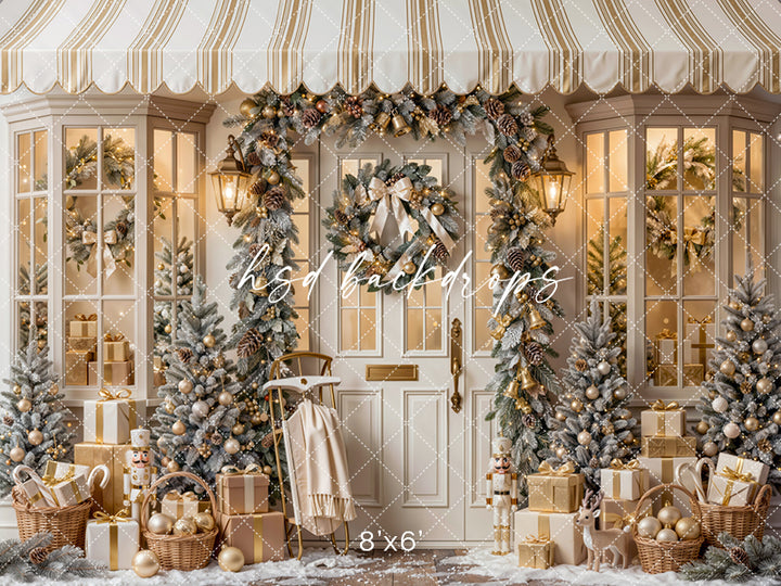 Winter Welcome Door Photography Backdrop – Elegant Christmas Portrait Scene | HSD Backdrops