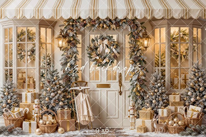 Winter Welcome Door Photography Backdrop – Elegant Christmas Portrait Scene | HSD Backdrops