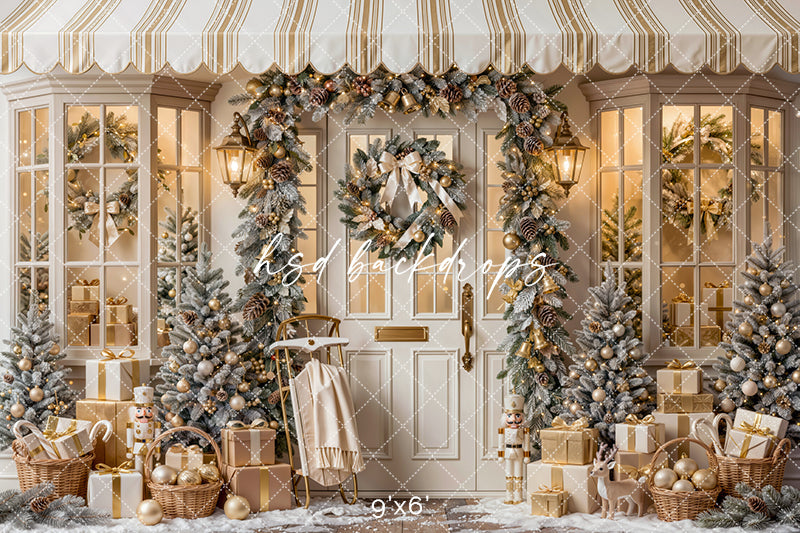 Winter Welcome Door Photography Backdrop – Elegant Christmas Portrait Scene | HSD Backdrops