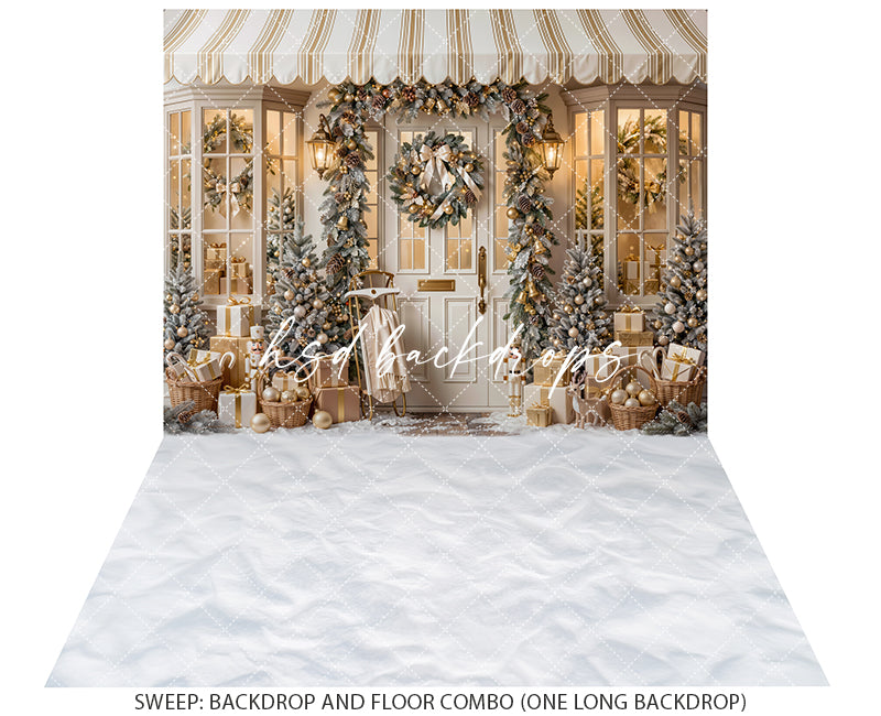 Winter Welcome Door Photography Backdrop – Elegant Christmas Portrait Scene | HSD Backdrops