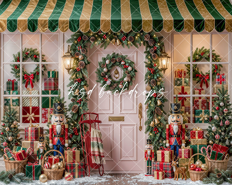 Merry Nutcracker Door Photography Backdrop – Traditional Christmas Studio Scene | HSD Backdrops