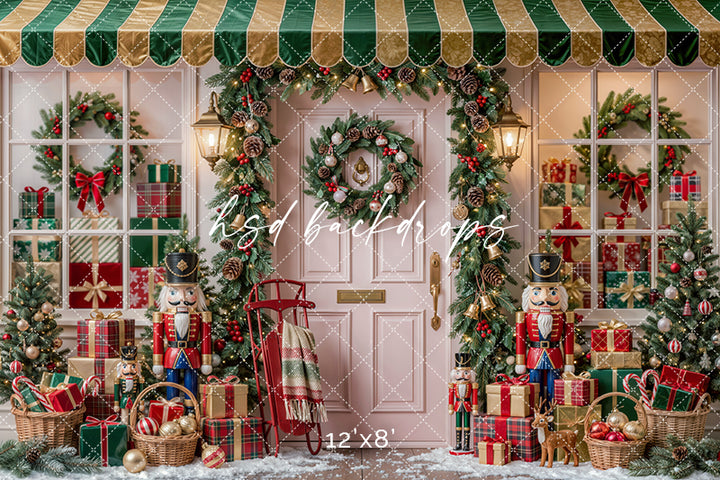 Merry Nutcracker Door Photography Backdrop – Traditional Christmas Studio Scene | HSD Backdrops