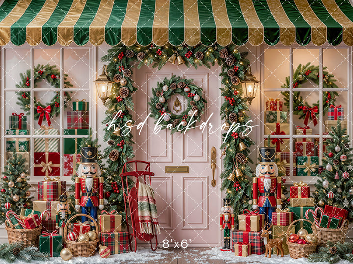 Merry Nutcracker Door Photography Backdrop – Traditional Christmas Studio Scene | HSD Backdrops